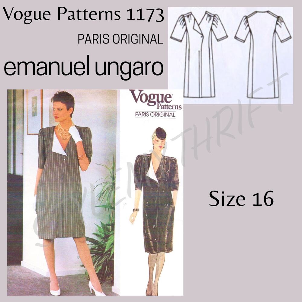 UC FF Vintage Emanuel Ungaro Vogue Sewing Pattern 1173 Sheath Dress Size 16